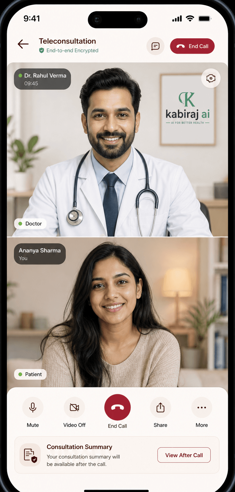Kabiraj tele consultation screen